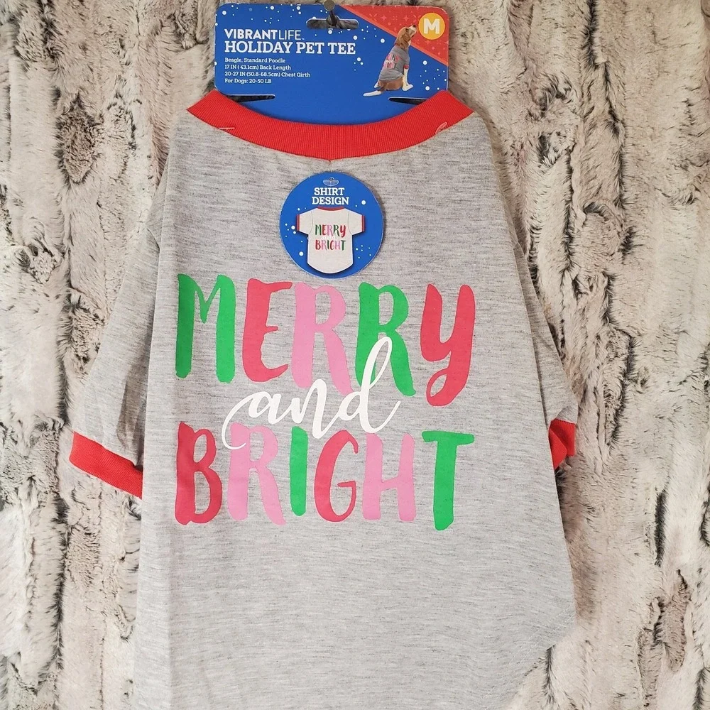Vibrant Life Holiday Merry & Bright Dog Christmas T-Shirt  MEDIUM M (20-50 Lbs.)